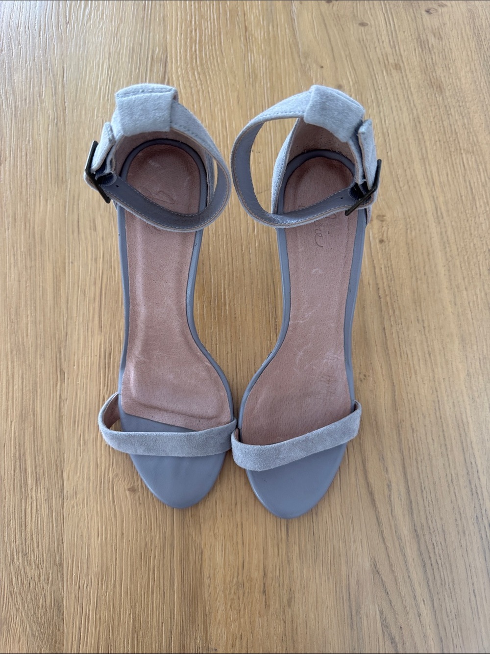 Joie Gray Suede Ankle-Strap Heels